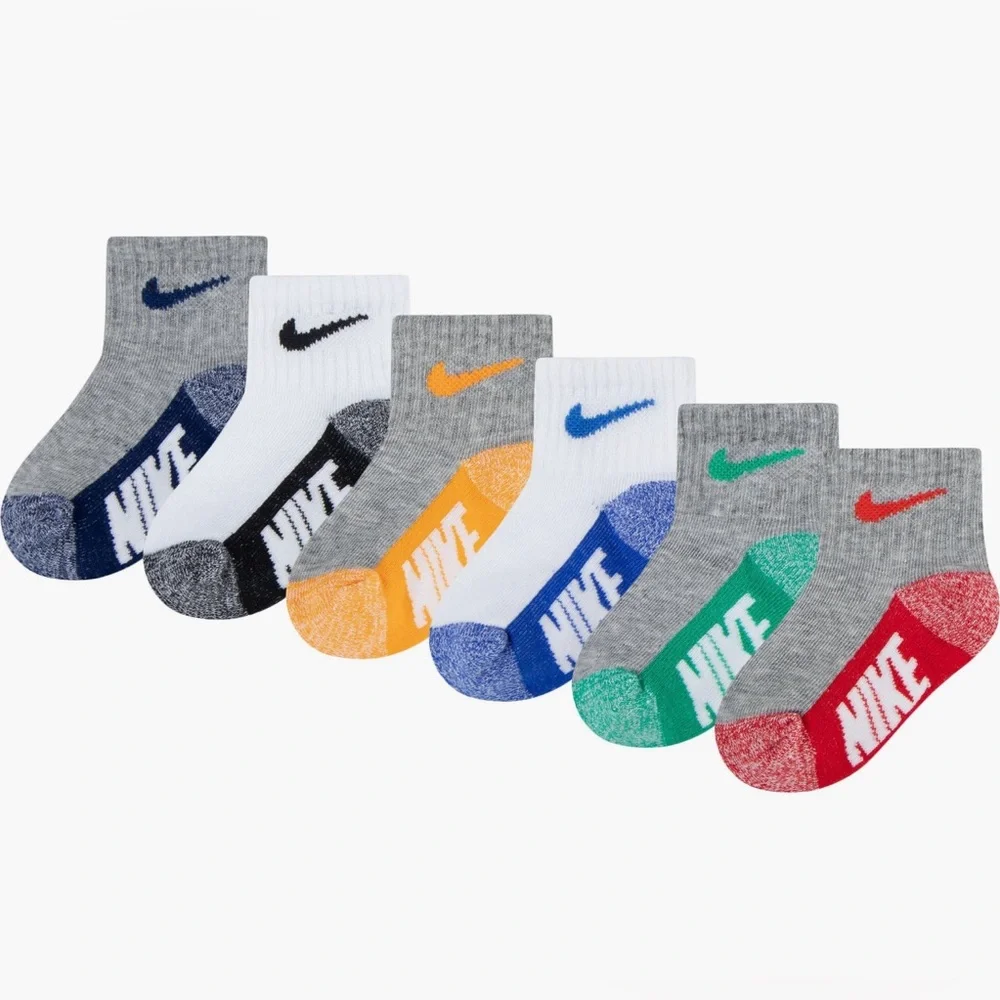 Nike 6 Pack Assorted Colors Ankle Socks Infant Boys Size 12-24 Months NWT